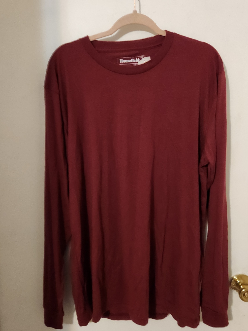 Homefield Maroon Long Sleeve Crewneck Tee Blank Basic Soft Cotton Blend